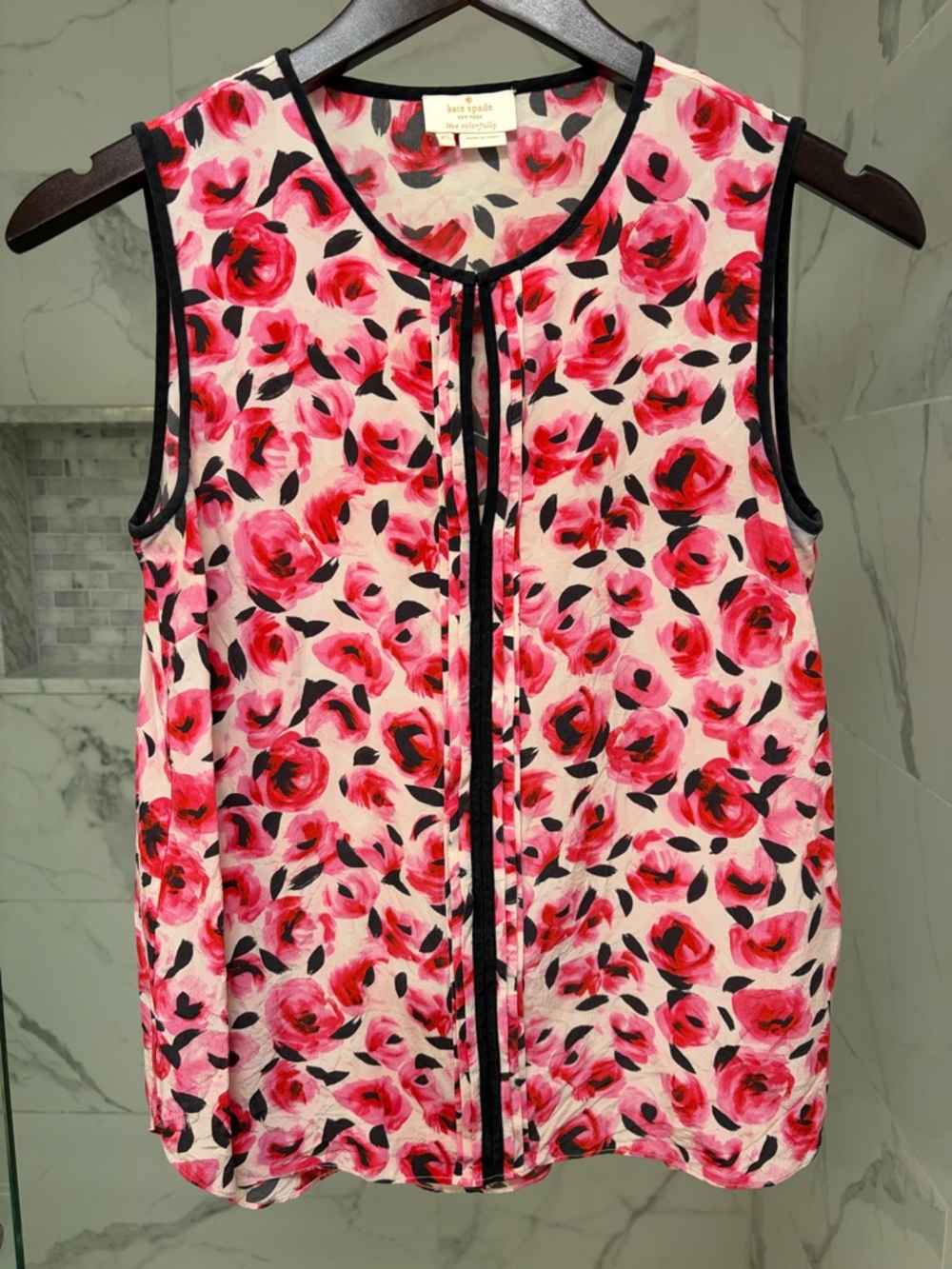 100% Silk Kate Spade Pink Floral Sleeveless Blouse XS